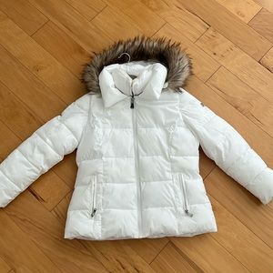 Women’s Calvin Klein White Winter Fur Hooded Puffer Coat